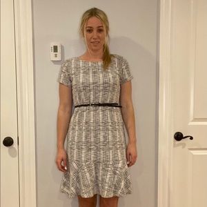 Ruffle Bottom Black & White Tweed Dress